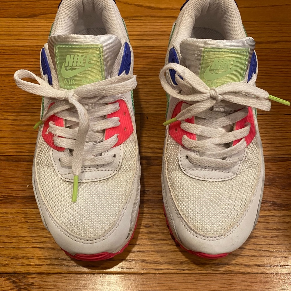 Nike Air Max 90 White Volt Indigo Burst Running Shoes size 7.5 DHO250-100